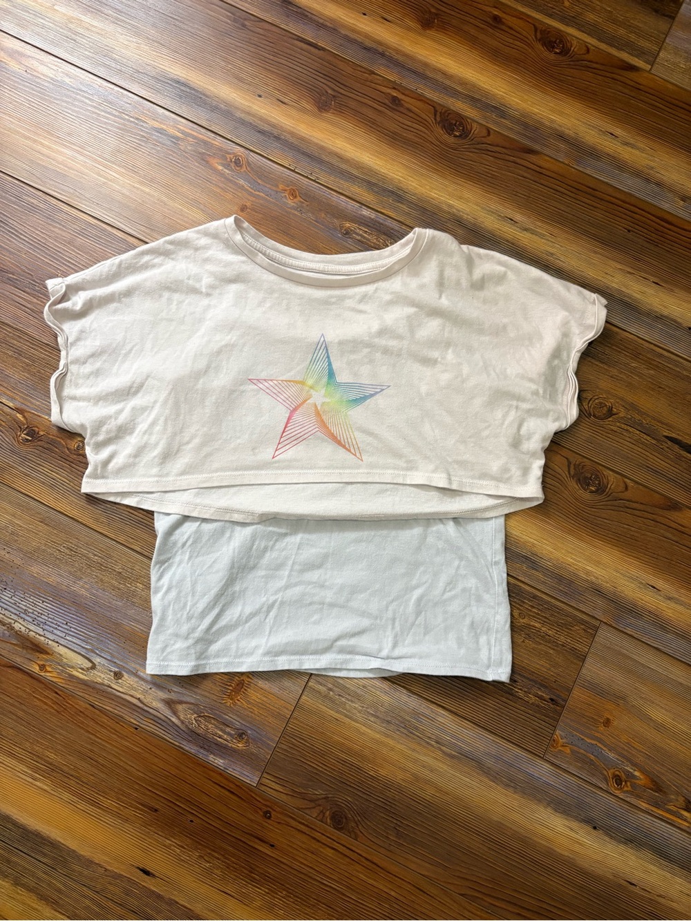 Xersion White Layered Tee with Rainbow Star Graphic
